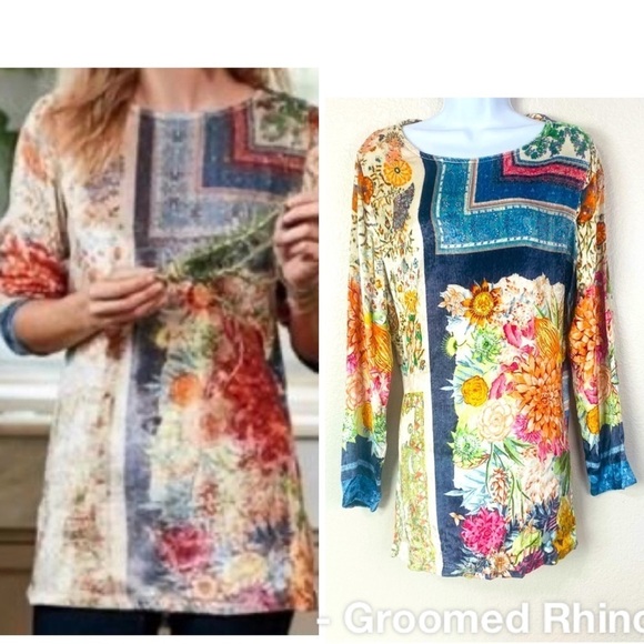 Soft Surroundings Ashbury Floral Patchwork Velvet Texture Tunic Size M - Picture 1 of 8